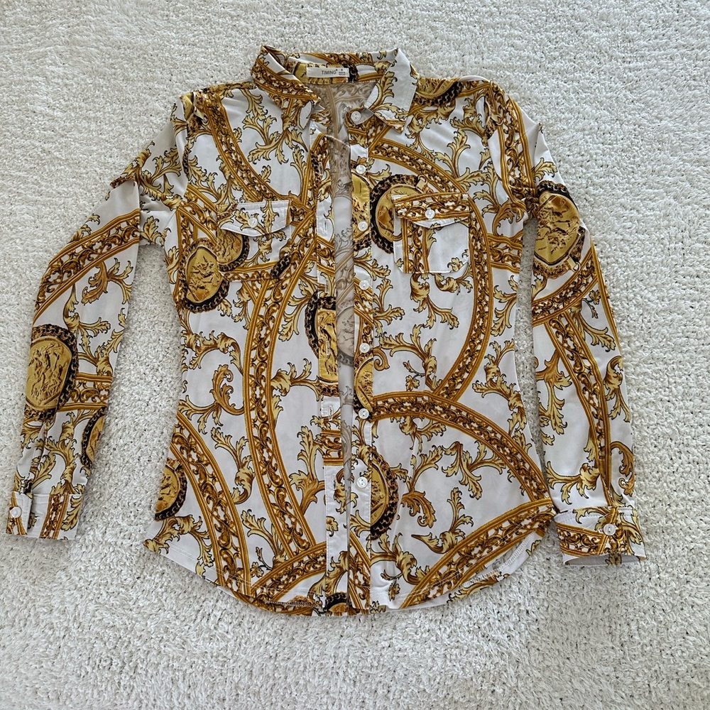 Timing Gold and White Patterned Shirt